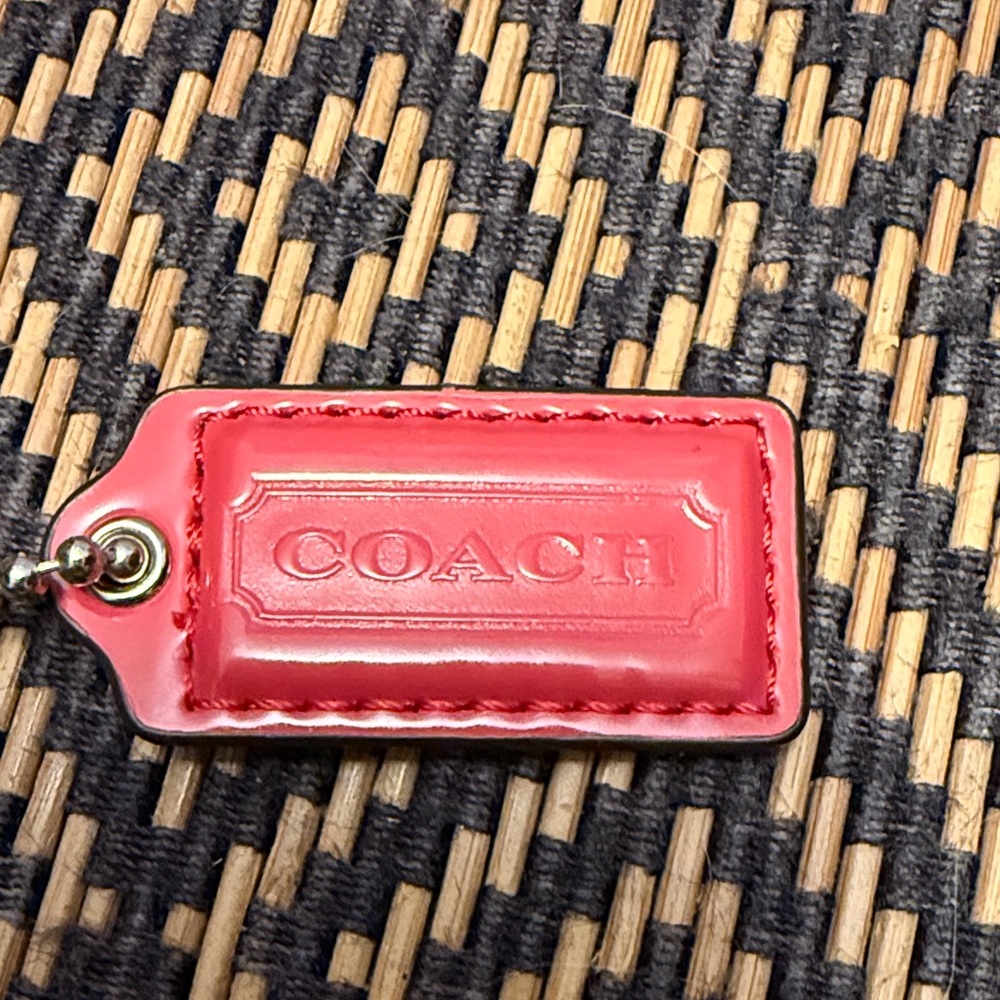 Vintage Y2K pink patent leather Hangtag with nickel ballchain